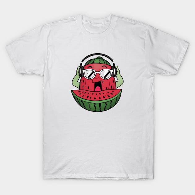 Watermelon with headphones T-Shirt by Hacienda Gardeners